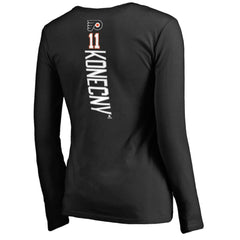 NHL Travis Konecny Philadelphia Flyers Women's Backer Name & Number Slim Fit Long Sleeve V-Neck T-Shirt