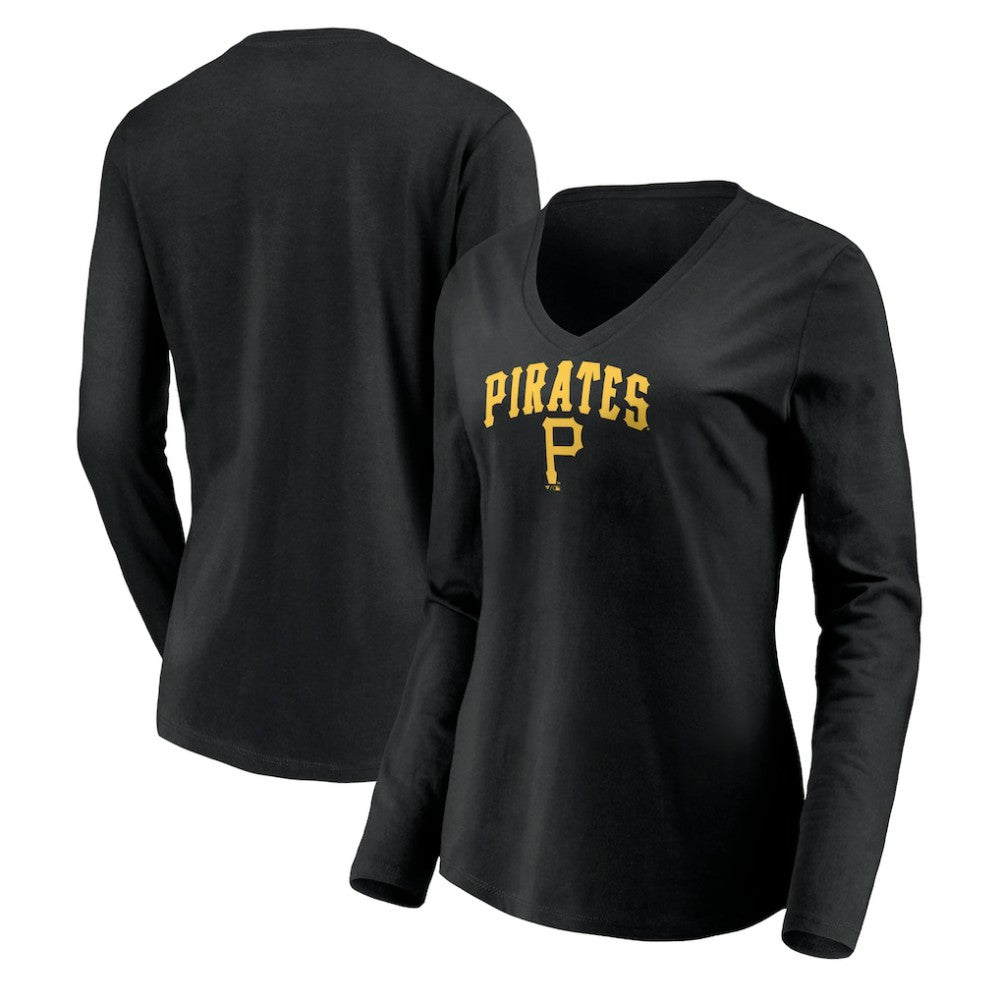 Black Pittsburgh Pirates Women's Cooperstown Collection Wahconah Long Sleeve V-Neck T-Shirt