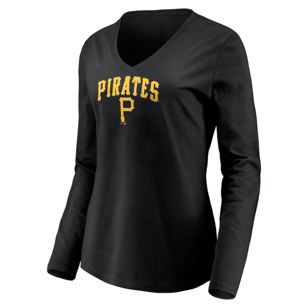 Black Pittsburgh Pirates Women's Cooperstown Collection Wahconah Long Sleeve V-Neck T-Shirt