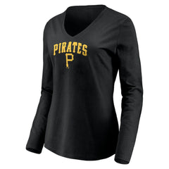 Black Pittsburgh Pirates Women's Cooperstown Collection Wahconah Long Sleeve V-Neck T-Shirt