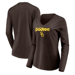 Brown San Diego Padres Women's Cooperstown Collection Wahconah Long Sleeve V-Neck T-Shirt