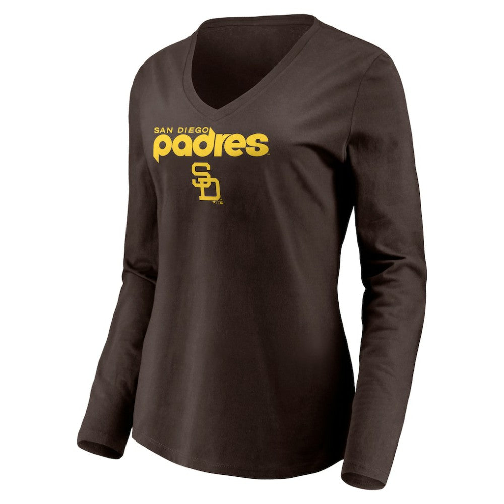 Brown San Diego Padres Women's Cooperstown Collection Wahconah Long Sleeve V-Neck T-Shirt