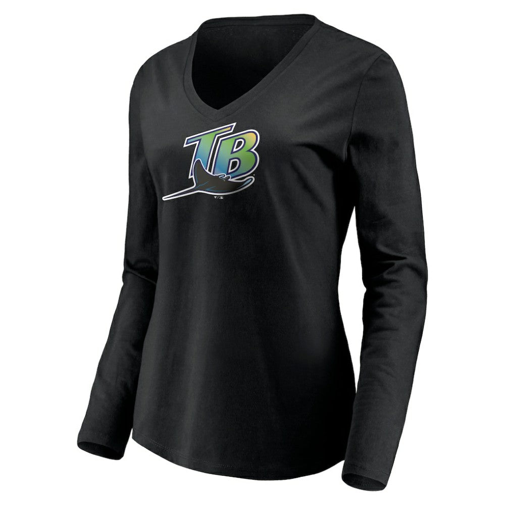 Black Tampa Bay Rays Women's Cooperstown Collection Wahconah Long Sleeve V-Neck T-Shirt