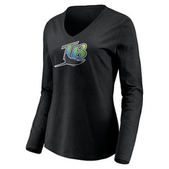 Black Tampa Bay Rays Women's Cooperstown Collection Wahconah Long Sleeve V-Neck T-Shirt