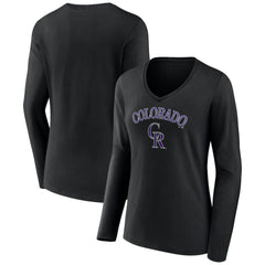 Black Colorado Rockies Women's Team Lockup Slim Fit Long Sleeve V-Neck T-Shirt