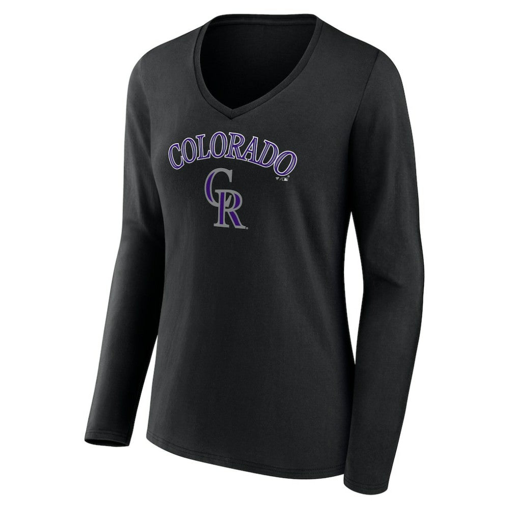 Black Colorado Rockies Women's Team Lockup Slim Fit Long Sleeve V-Neck T-Shirt