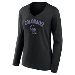 Black Colorado Rockies Women's Team Lockup Slim Fit Long Sleeve V-Neck T-Shirt