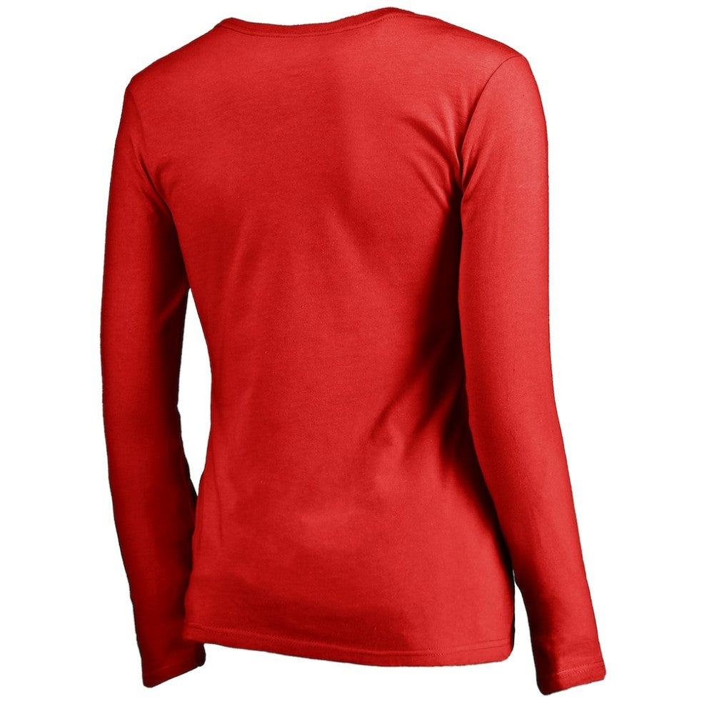 Red Los Angeles Angels Women's Team Lockup Slim Fit Long Sleeve V-Neck T-Shirt