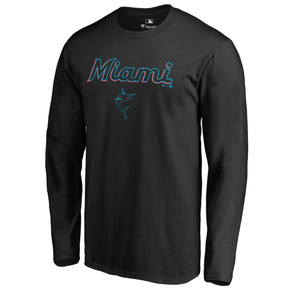 Black Miami Marlins Team Lockup Long Sleeve T-Shirt
