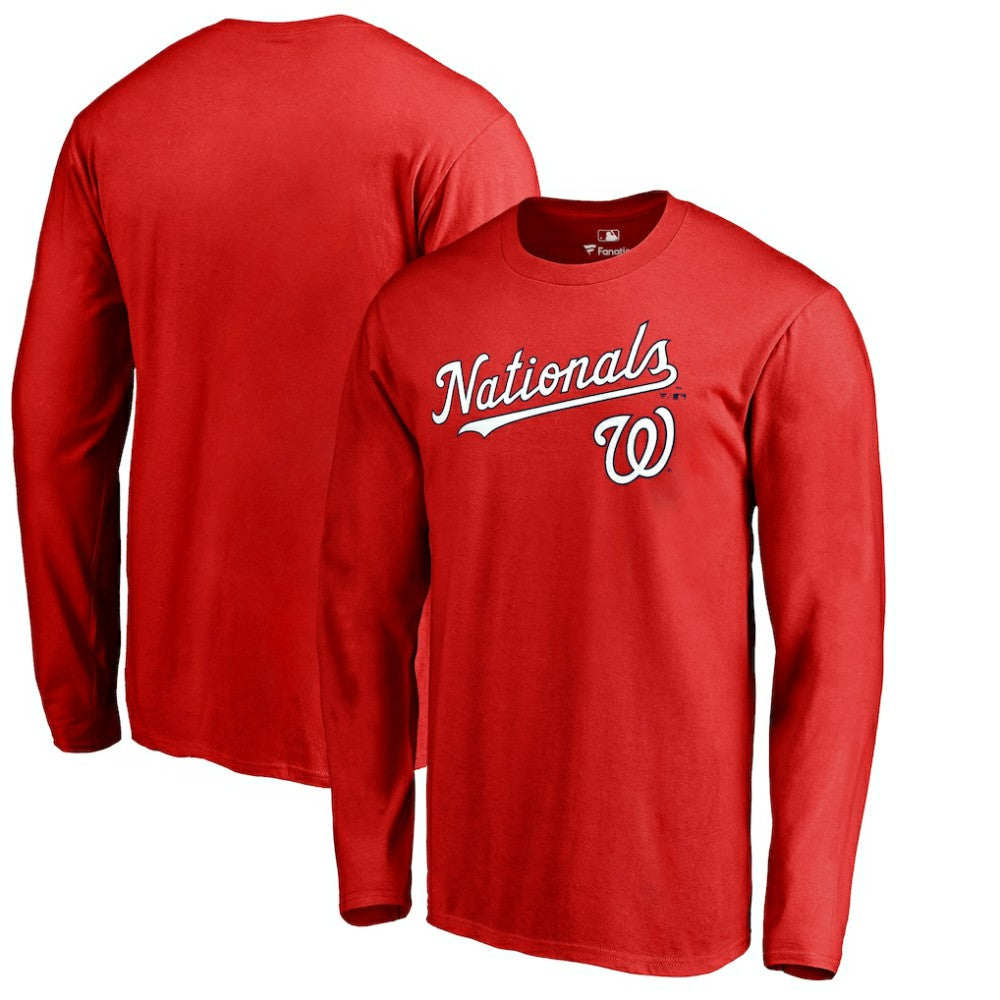 Red Washington Nationals Team Lockup Long Sleeve T-Shirt