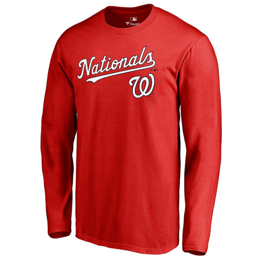 Red Washington Nationals Team Lockup Long Sleeve T-Shirt