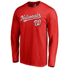 Red Washington Nationals Team Lockup Long Sleeve T-Shirt