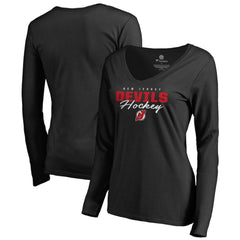 NHL New Jersey Devils Women's Iconic Collection Script Assist Long Sleeve V-Neck T-Shirt