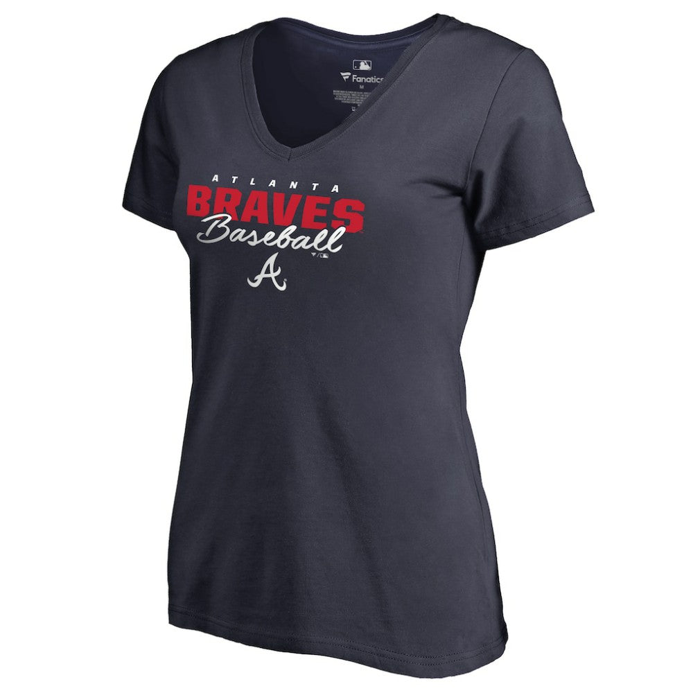 Navy Atlanta Braves Women's Script Assist V-Neck T-Shirt