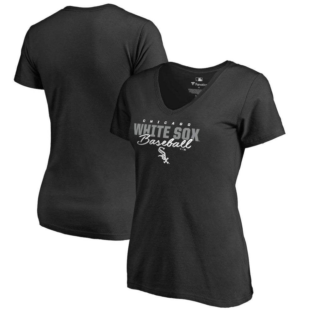 Black Chicago White Sox Women's Script Assist V-Neck T-Shirt