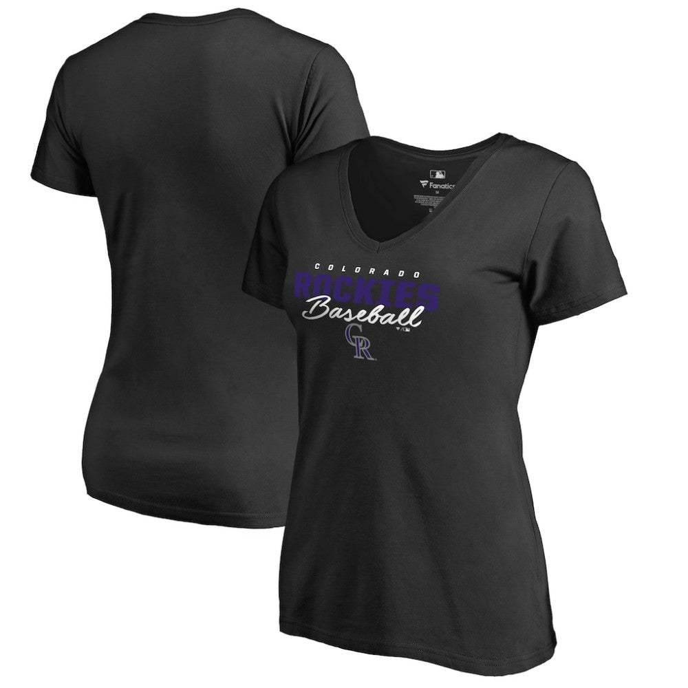 Black Colorado Rockies Women's Script Assist V-Neck T-Shirt