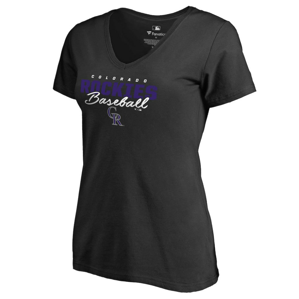 Black Colorado Rockies Women's Script Assist V-Neck T-Shirt