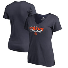 Navy Detroit Tigers Women's Script Assist V-Neck T-Shirt