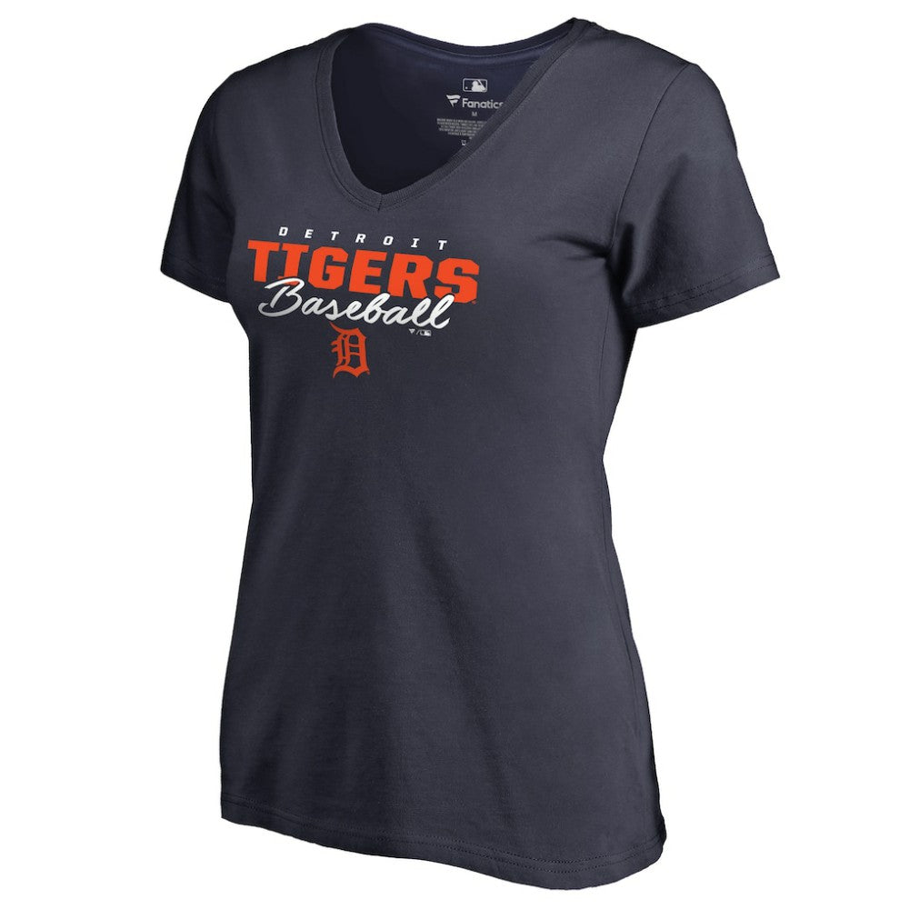 Navy Detroit Tigers Women's Script Assist V-Neck T-Shirt