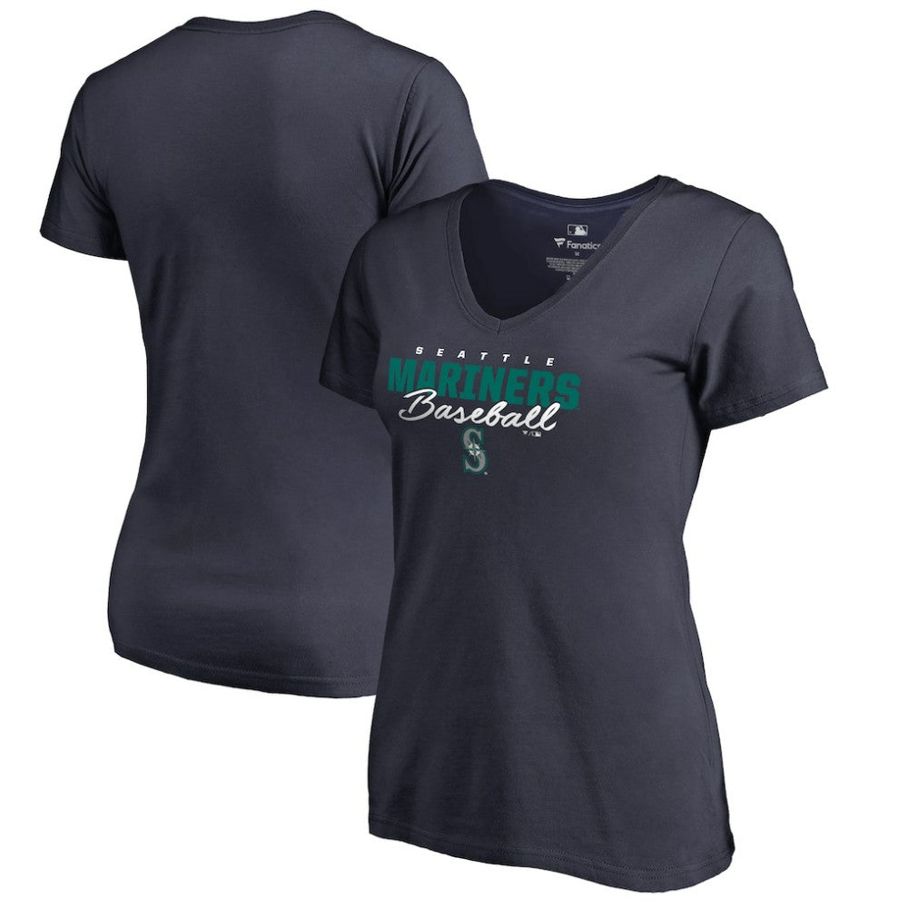 Navy Seattle Mariners Women's Script Assist V-Neck T-Shirt
