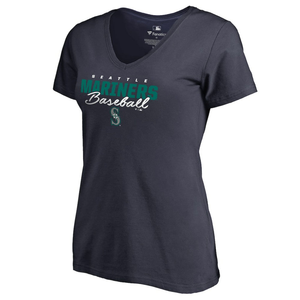 Navy Seattle Mariners Women's Script Assist V-Neck T-Shirt