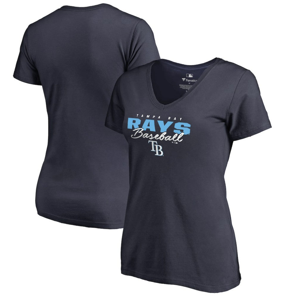 Navy Tampa Bay Rays Women's Script Assist V-Neck T-Shirt