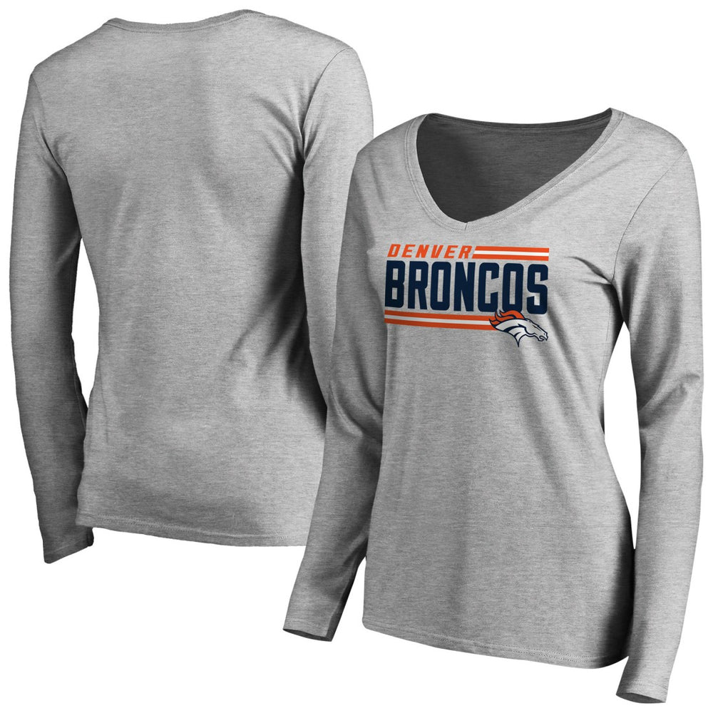 Women's Iconic Collection On Side Stripe Long Sleeve V-Neck T-Shirt - Denver Broncos T-shirts