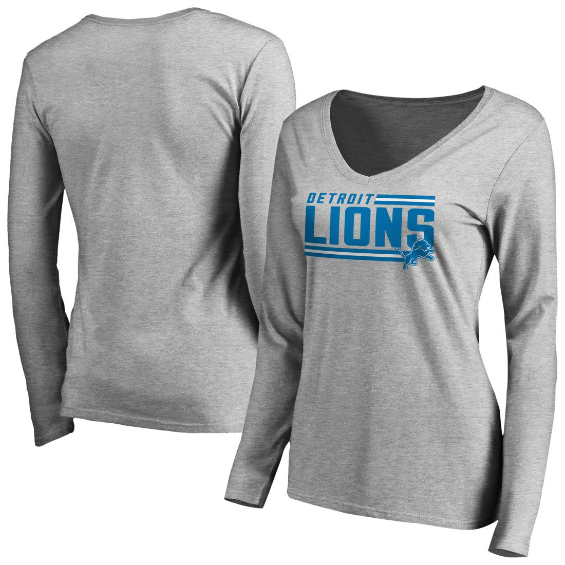 Women's Iconic Collection On Side Stripe Long Sleeve V-Neck T-Shirt - Detroit Lions T-shirts