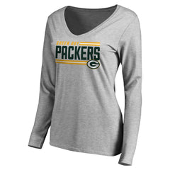 Women's Iconic Collection On Side Stripe Long Sleeve V-Neck T-Shirt - Green Bay Packers T-shirts