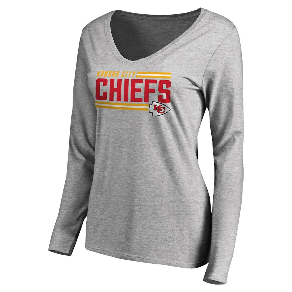Women's Iconic Collection On Side Stripe Long Sleeve V-Neck T-Shirt - Kansas City Chiefs T-shirts