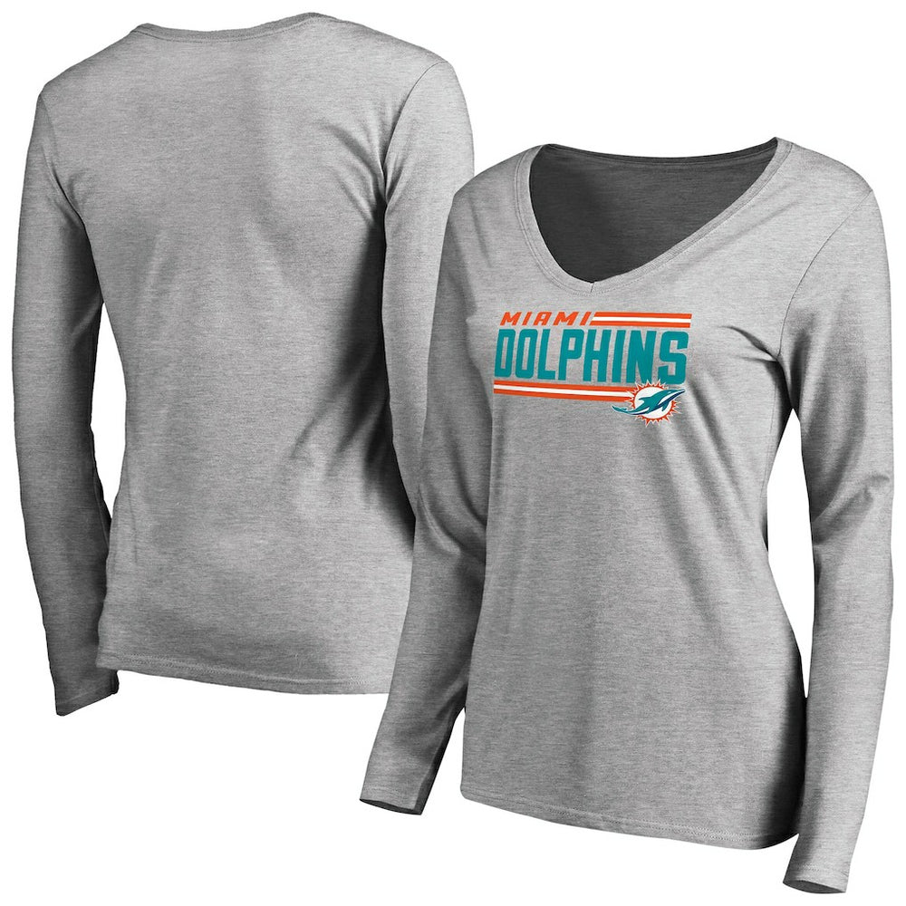 Women's Iconic Collection On Side Stripe Long Sleeve V-Neck T-Shirt - Miami Dolphins T-shirts