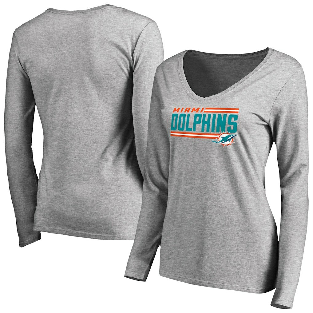 Women's Iconic Collection On Side Stripe Long Sleeve V-Neck T-Shirt - Miami Dolphins T-shirts