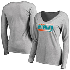 Women's Iconic Collection On Side Stripe Long Sleeve V-Neck T-Shirt - Miami Dolphins T-shirts