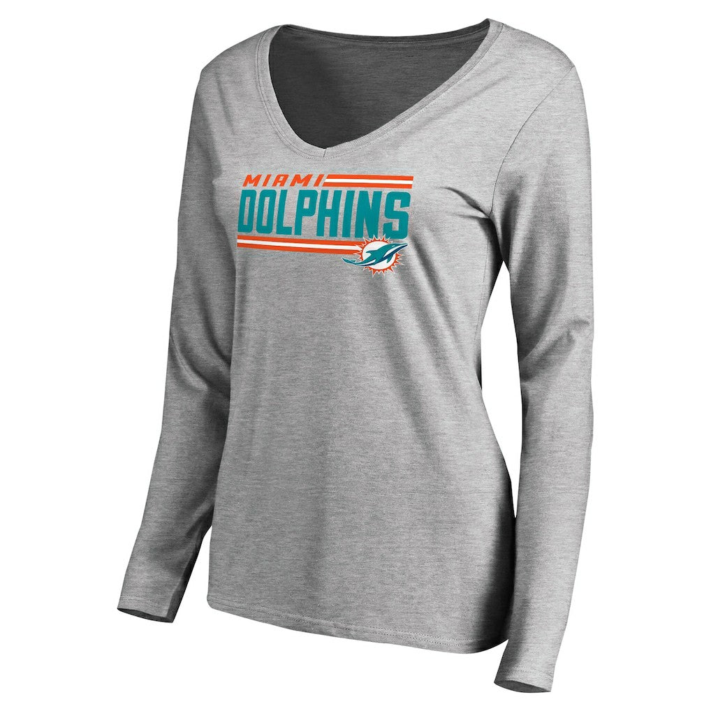 Women's Iconic Collection On Side Stripe Long Sleeve V-Neck T-Shirt - Miami Dolphins T-shirts
