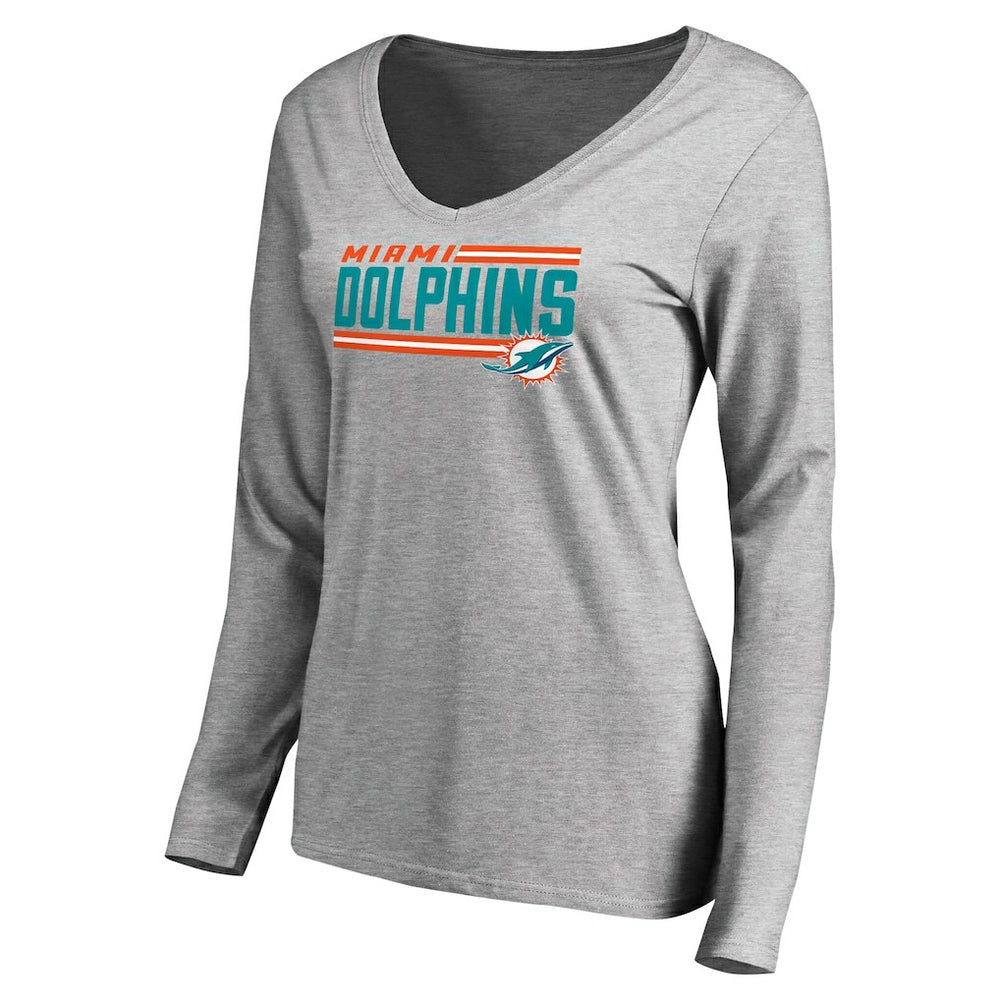 Women's Iconic Collection On Side Stripe Long Sleeve V-Neck T-Shirt - Miami Dolphins T-shirts
