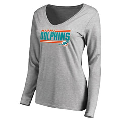 Women's Iconic Collection On Side Stripe Long Sleeve V-Neck T-Shirt - Miami Dolphins T-shirts