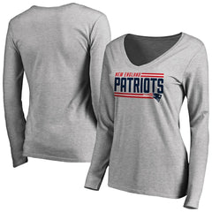 Women's Iconic Collection On Side Stripe Long Sleeve V-Neck T-Shirt - New England Patriots T-shirts
