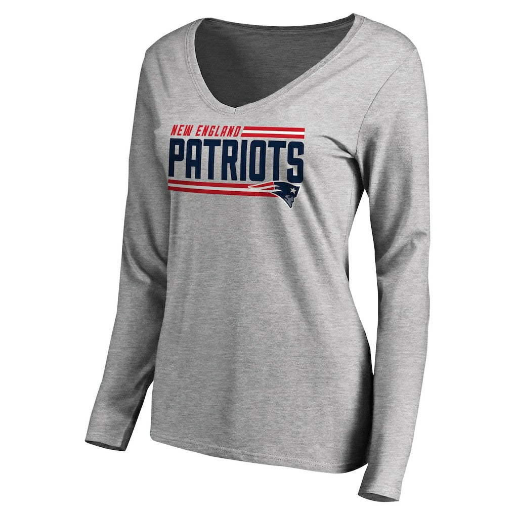Women's Iconic Collection On Side Stripe Long Sleeve V-Neck T-Shirt - New England Patriots T-shirts