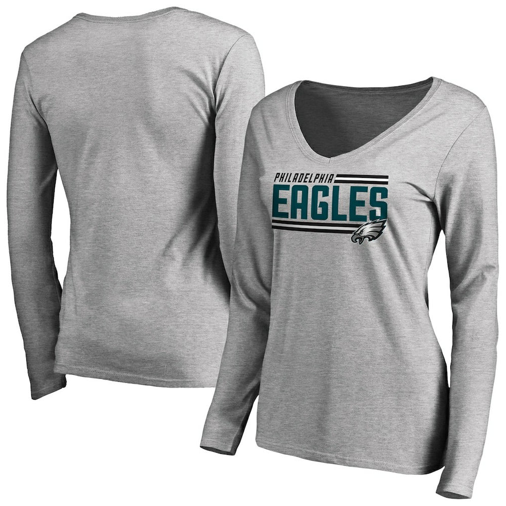 Women's Iconic Collection On Side Stripe Long Sleeve V-Neck T-Shirt - Philadelphia Eagles T-shirts