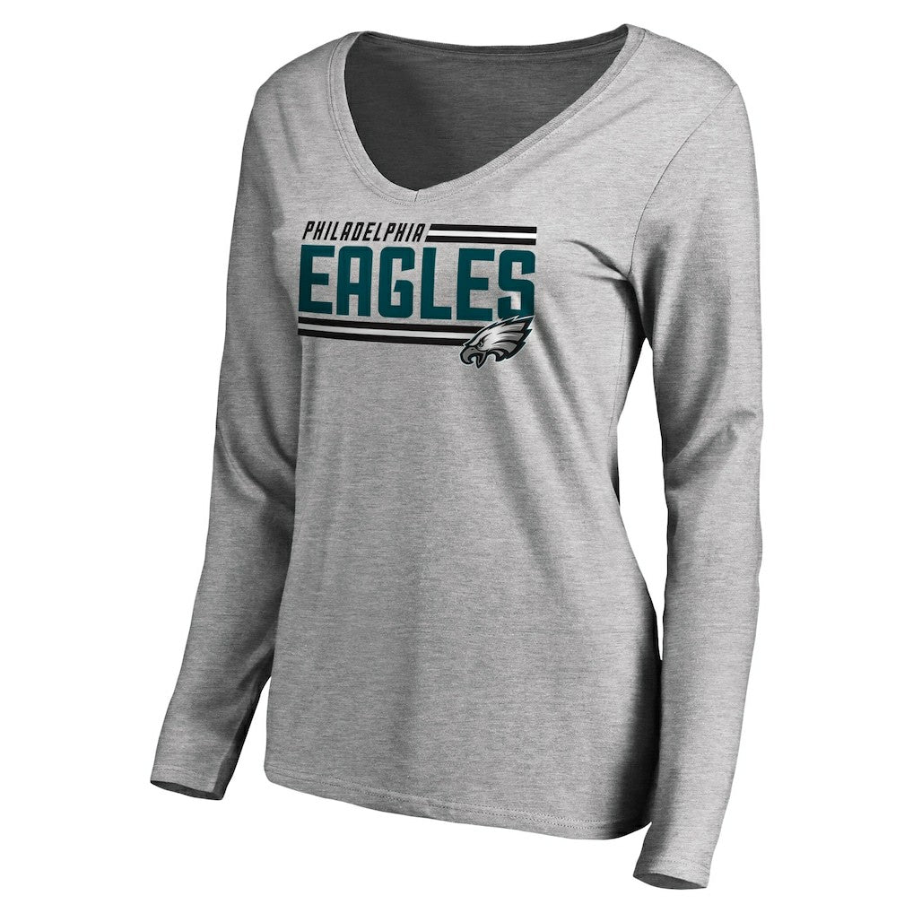 Women's Iconic Collection On Side Stripe Long Sleeve V-Neck T-Shirt - Philadelphia Eagles T-shirts