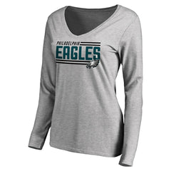 Women's Iconic Collection On Side Stripe Long Sleeve V-Neck T-Shirt - Philadelphia Eagles T-shirts