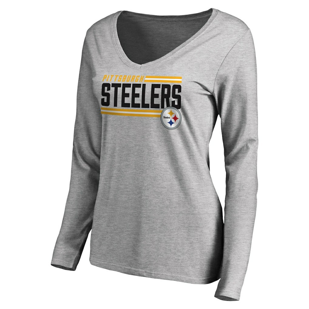 Women's Iconic Collection On Side Stripe Long Sleeve V-Neck T-Shirt - Pittsburgh Steelers T-shirts