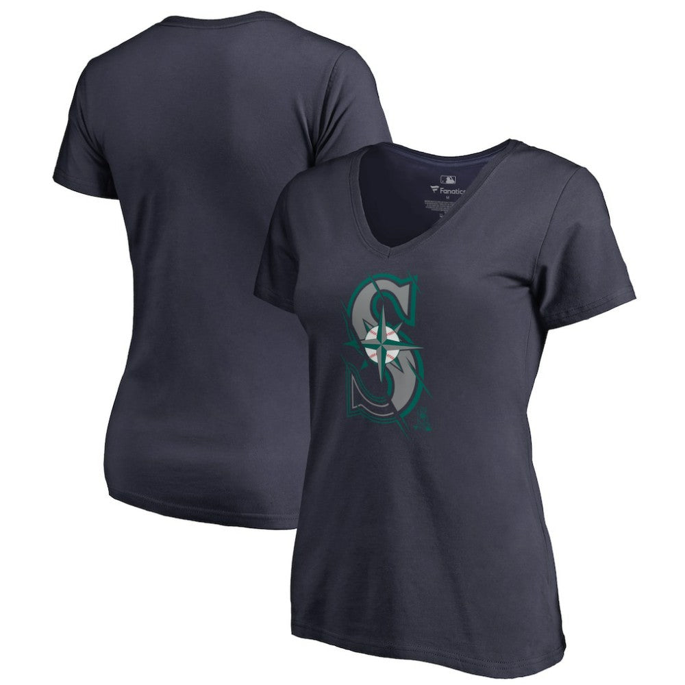 Navy Seattle Mariners Women's X-Ray V-Neck T-Shirt