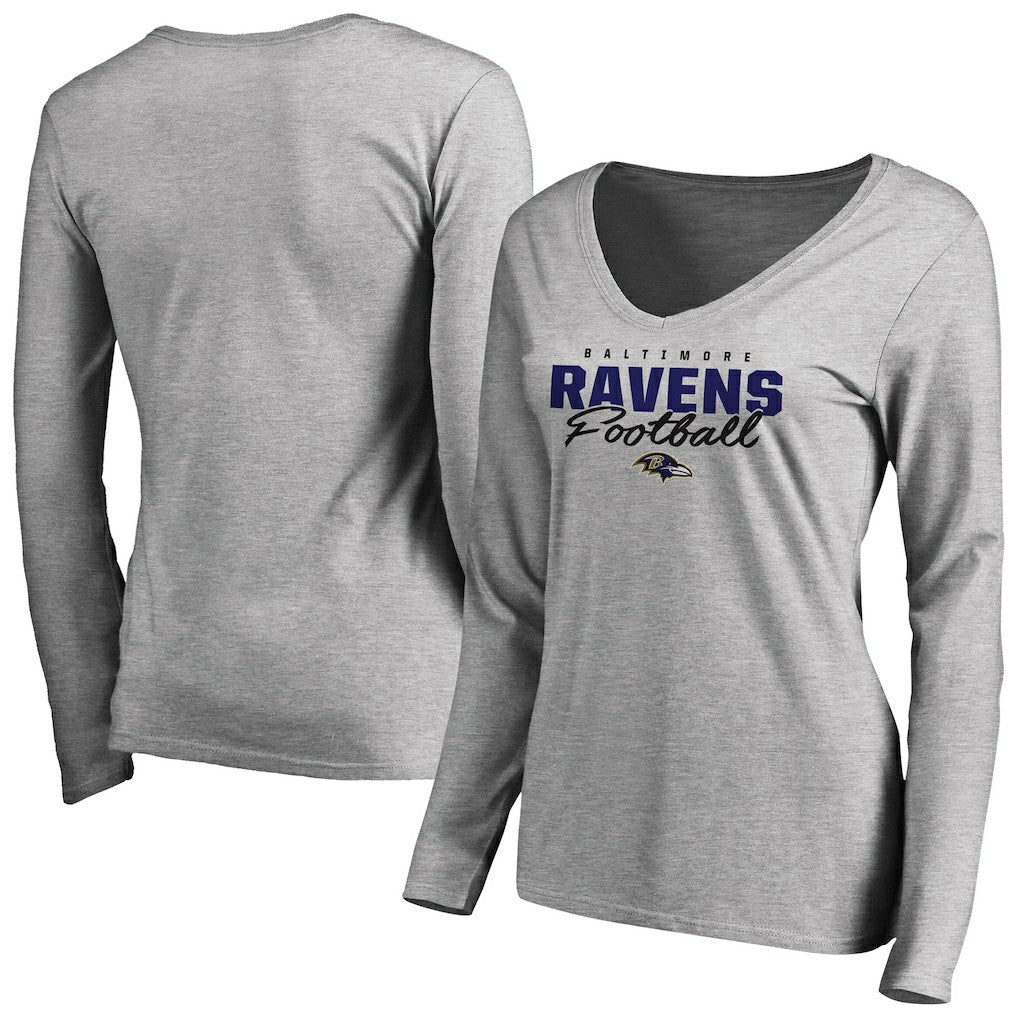 Women's Iconic Collection Script Assist Long Sleeve V-Neck T-Shirt - Baltimore Ravens T-shirts
