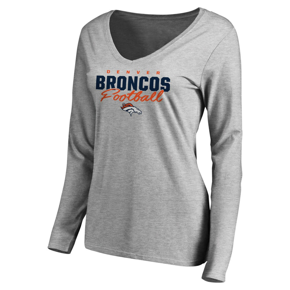 Women's Iconic Collection Script Assist Long Sleeve V-Neck T-Shirt - Denver Broncos T-shirts
