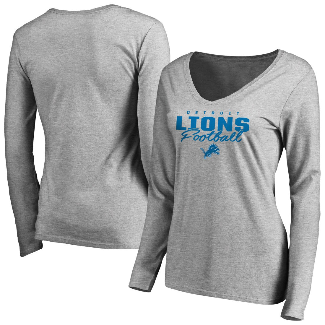 Women's Iconic Collection Script Assist Long Sleeve V-Neck T-Shirt - Detroit Lions T-shirts