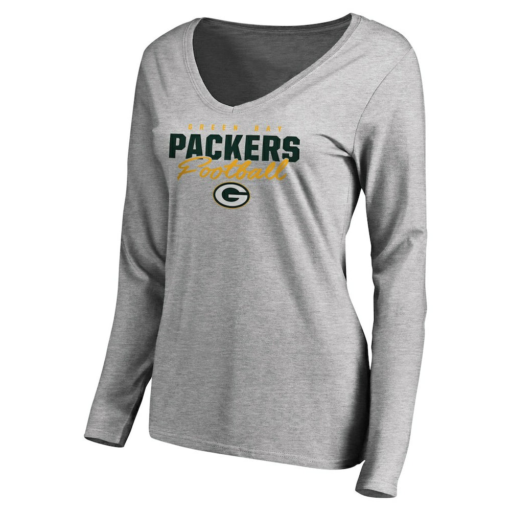 Women's Iconic Collection Script Assist Long Sleeve V-Neck T-Shirt - Green Bay Packers T-shirts