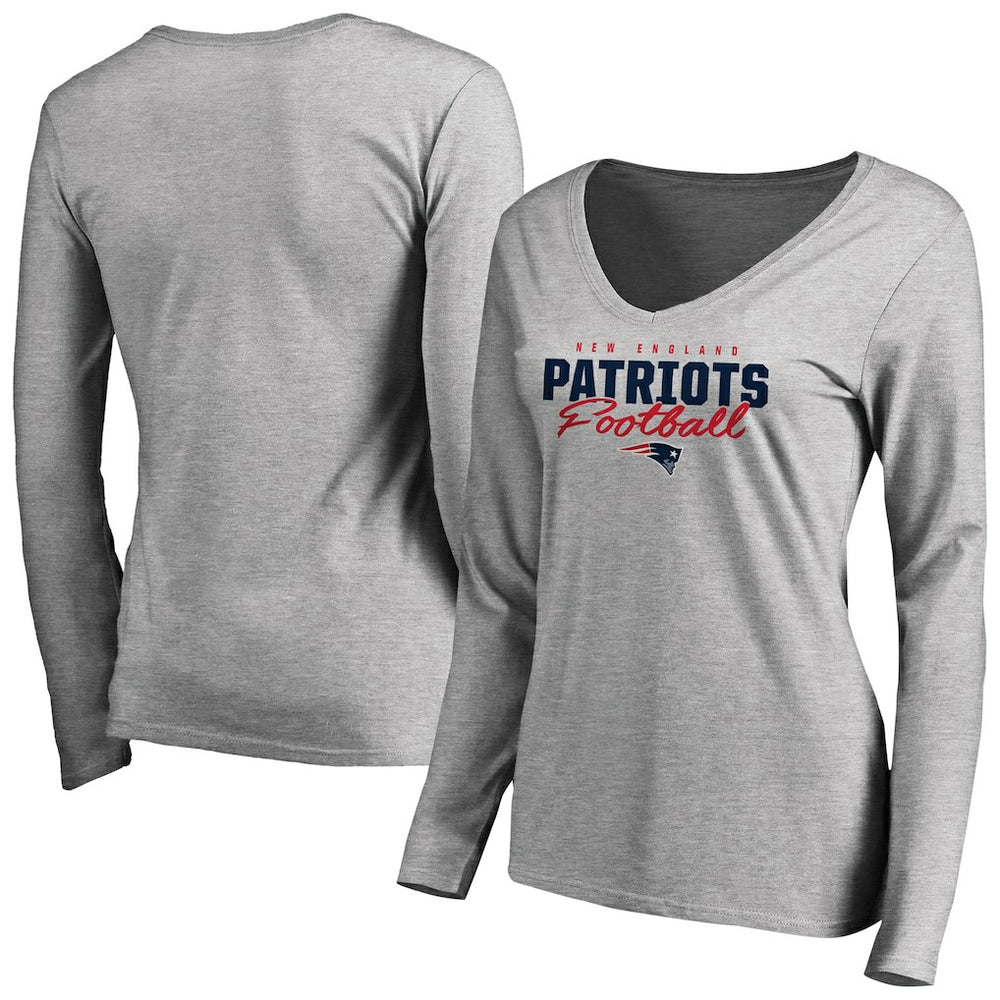 Women's Iconic Collection Script Assist Long Sleeve V-Neck T-Shirt - New England Patriots T-shirts