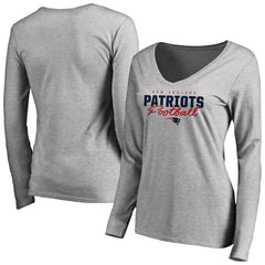 Women's Iconic Collection Script Assist Long Sleeve V-Neck T-Shirt - New England Patriots T-shirts