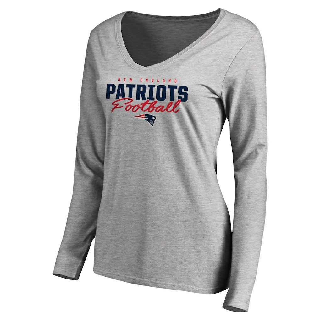 Women's Iconic Collection Script Assist Long Sleeve V-Neck T-Shirt - New England Patriots T-shirts
